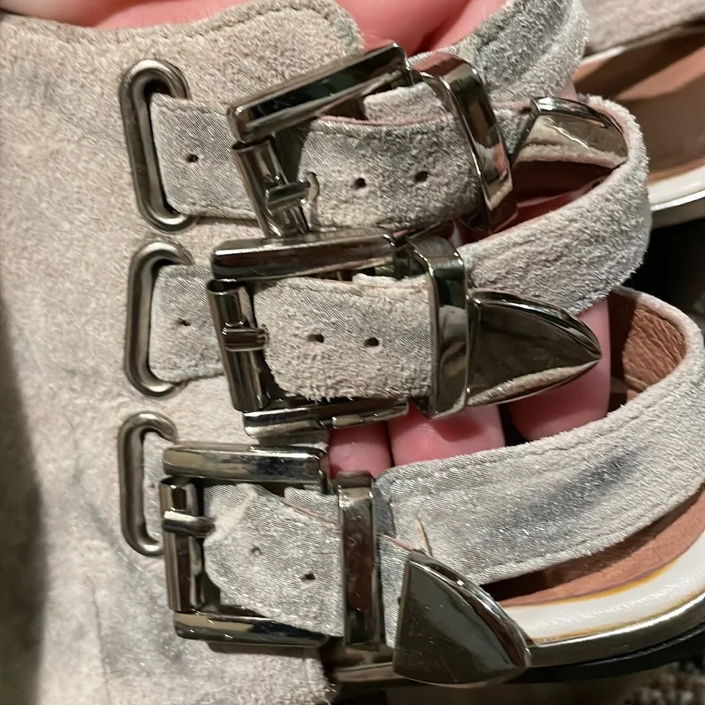 Jeffrey Campbell white and grey buckle booties